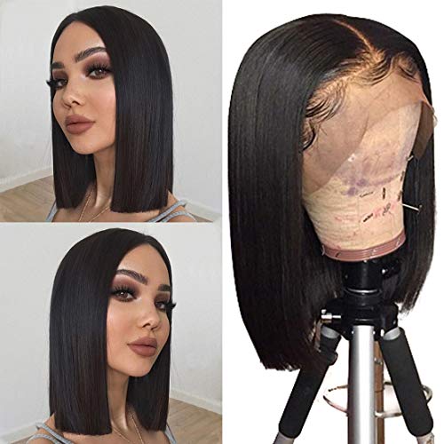 Human Hair Lace Front 13x4 Wigs Bob 10 Inch 130 Density Brazilian Virgin Human Hair Short Bob Wigs Straight Hair Natural Color