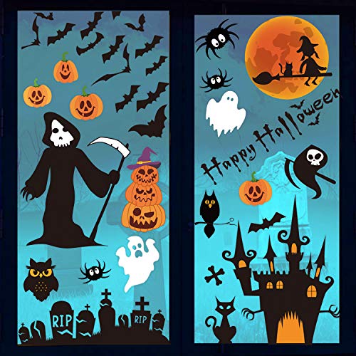 DIYASY Halloween Window Clings,6 Sheet 85 Pcs Death Bat and Pumpkin Stickers Decals for Kids Window Glass Decoration.