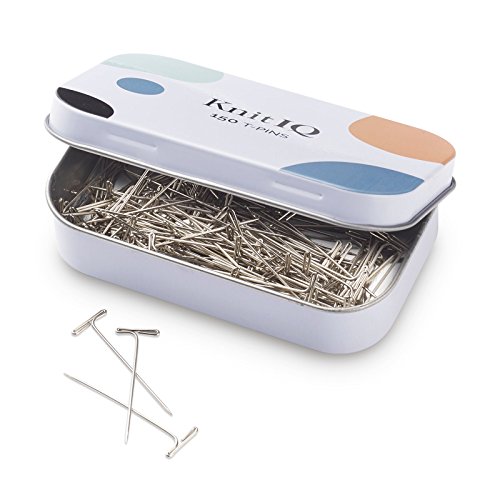 KnitIQ Strong Stainless Steel T-Pins for Blocking, Knitting & Sewing | 150 Units, 1.5 Inch -Pin Needles | Comes with Hinged Reusable Tin (Classic Design)