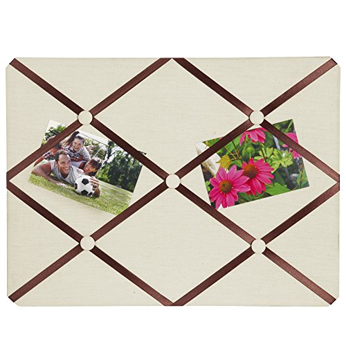 Breeze Point Fabric Memo & Photo Memo Board, 15.75' x 11.75' Rectangular, Off-White/Metallic Bronze Ribbon