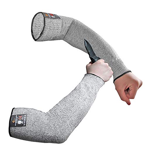 Evridwear 1 Pr/Pack Cut Resistant Sleeves for Arm Work Protection Safety in EN388 Level 5, Anti-Puncture Choice With or Without Thumb Hole. 1 pair/pkg. 4 sizes. (Extra Large, Gray Thumb Slot： No)