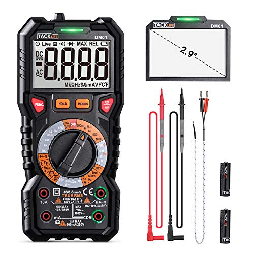 Digital Multimeter TRMS 6000 Counts, LED Intelligent Indicator Jack, Manul Ranging Measuring AC/DC Voltage,AC/DC Current,Resistance,Capacitance,Frequency/Duty,Diode, Continuity test, NCV+LIVE