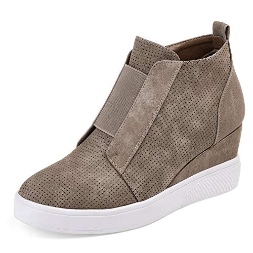 Athlefit Women's Platform Wedge Sneakers Wedge Booties Ankle Heels Size 7.5 Taupe