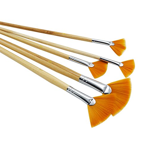 ZHOUXINXING 5Pcs/Set,Fan-Shaped Nylon Hair Short Wood Rod Brush Painting Drawing Supplies