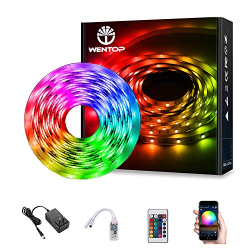 WenTop LED Strip Lights Kit SMD 5050 16.4 Ft (5M) RGB WiFi Wireless Smart Phone Controlled Strips Light Works with Android and iOS, IFTTT, Google Assistant and Alexa