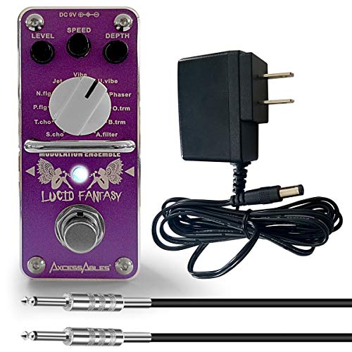 AxcessAbles LUCID FANTASY Modulation Guitar Pedal Bundle - Vibrato/Tremolo/Uni-Vibe/Wave-Chorus all-in-one and more!! Includes Power Supply and Cable