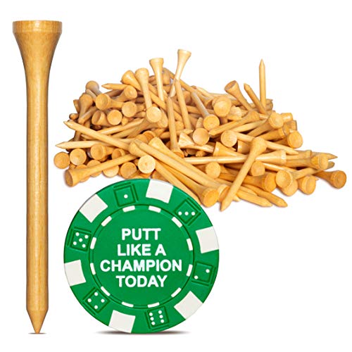 Wedge Guys 250 Count Professional Bamboo Golf Tees 2-3/4 inch - Free Poker Chip Ball Marker - Stronger Than Wood Tees Biodegradable & Less Friction PGA Approved