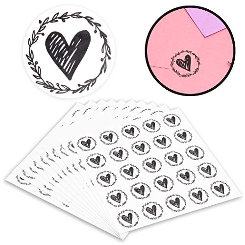 Heart Envelope Seals with Olive Leaf Wreath for Invitations & Greeting Cards (Black, 250 Pack)