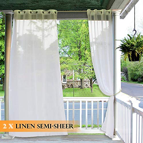 RYB HOME Outdoor Curtains for Patio - 2 Panels Linen Look Semi-Sheer Curtains for Patio Waterproof, Indoor Outdoor Drapes for Gazebo Pergola Balcony Holiday Decor, 2 Ropes Included, Wide 54 x Long 84