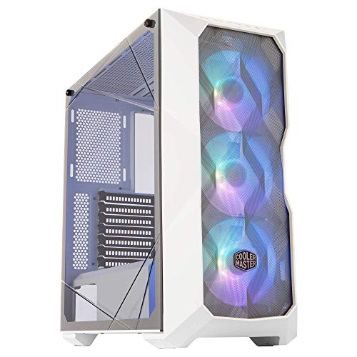 Cooler Master MasterBox TD500 Mesh White Airflow ATX Mid-Tower with Polygonal Mesh Front Panel, Crystalline Tempered Glass, E-ATX up to 10.5', Three 120mm ARGB Fans & ARGB Lighting System