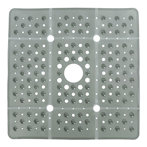 SlipX Solutions Extra Large Square Shower Mat, 27 x 27 Inches, Provides More Coverage & Non-Slip Traction (100 Suction Cups, Great Drainage, Gray)