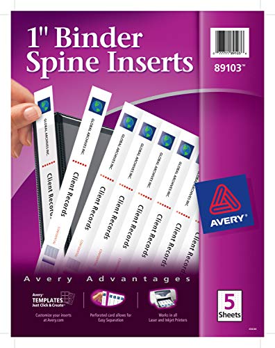 Avery 89103 Binder Spine Inserts, 1' Spine Width, 8 Inserts per Sheet (Pack of 5 Sheets),White