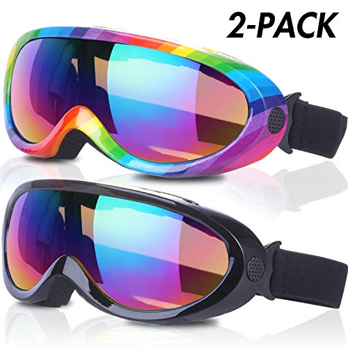 Rngeo Ski Goggles, Pack of 2, Snowboard Goggles for Kids, Boys & Girls, Youth, Men & Women, with UV 400 Protection, Wind Resistance, Anti-Glare Lenses, New Edition