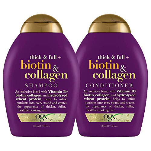 OGX Thick & Full + Biotin & Collagen Shampoo & Conditioner Set, 13 Ounce (packaging may vary), Purple