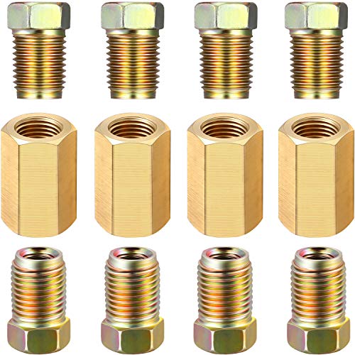 12 Pieces 3/8 Inch-24 Threads Brake Line Fittings Assortment for 3/16 Inch Tube (4 Unions, 8 Nuts)