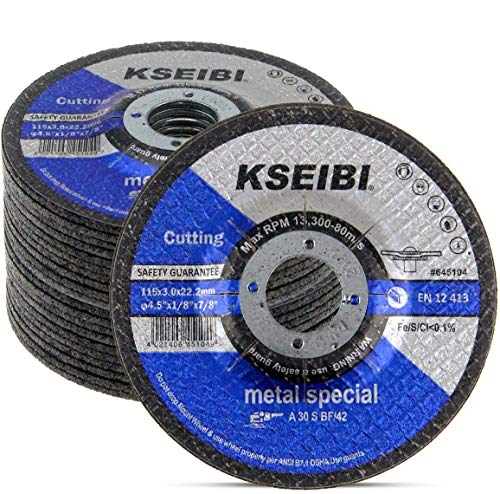 KSEIBI 645104 4-1/2-Inch by 1/8-Inch Metal Cutting and Grinding Disc Depressed Center Cut Off Grind Wheel, 7/8-Inch Arbor, 20-Pack