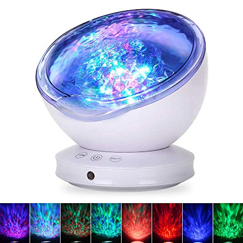 Ocean Wave Projector, GRDE 2020 Newest 12 LED Remote Control Night Light Lamp with Timer 8 Lighting Modes Light Show LED Night Light Projector Lamp for Baby Kids Adults Room Decor Bedroom Living Room