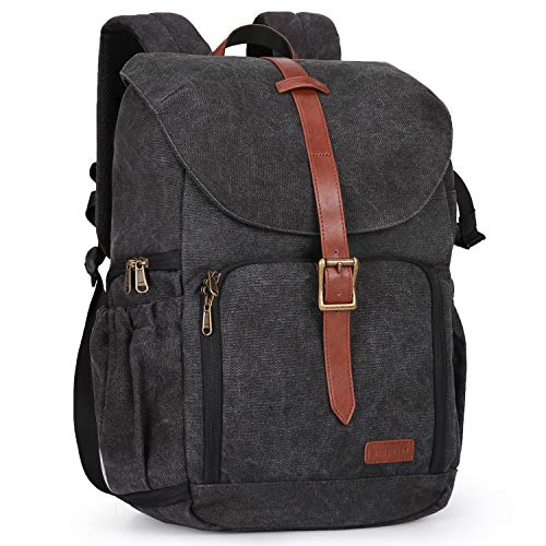 BAGSMART Camera Backpack, Anti-Theft DSLR SLR Camera Bag Water Resistant Canvas Backpack Fit up to 15' Laptop with Rain Cover, Tripod Holder for Women and Men, Black