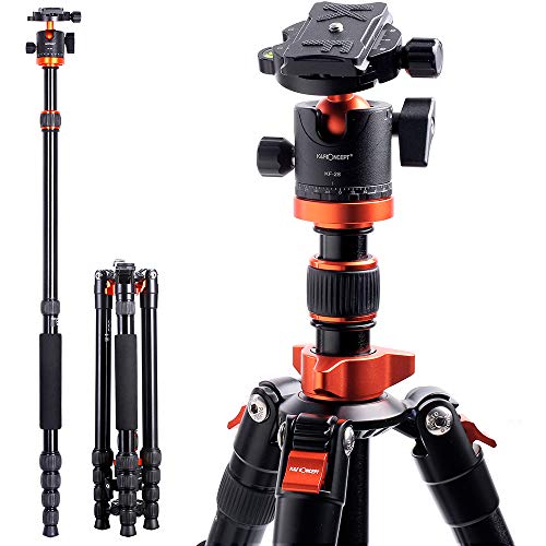 K&F Concept TM2515M1 67 inch Compact Lightweight Aluminum Travel Tripod 10kg/22lbs Load Capacity,with Monopod 360° Panorama Ball Head Compatible with DSLR Camera