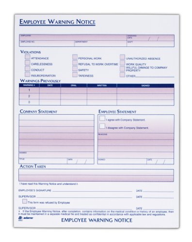 Adams Employee Warning Notice Form, 8.5 x 11 Inches, 2 Pads of 50 Forms, 100 Total forms, 1-Part Each (9060)