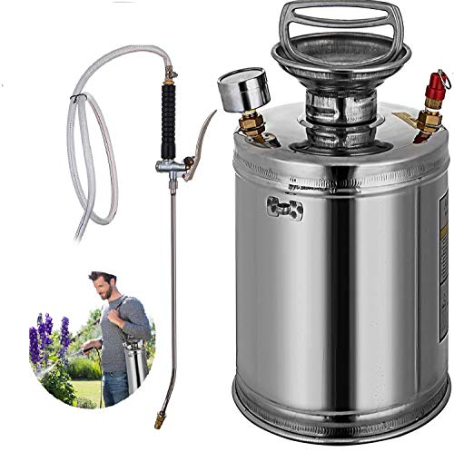INWAVE Stainless Steel Sprayer, 1 Gallon - Steel Hand-Pump Sprayer, with 3.3-inch Reinforced Hose - Garden Sprayer for Home, Gardening, Ground Cleaning(1 Gallon)