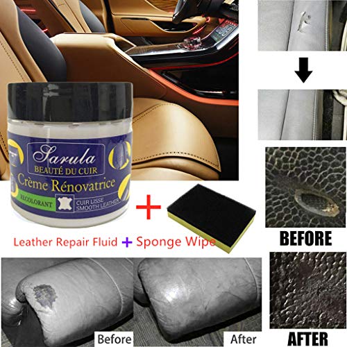 Easytoy Leather Repair Cream&Sponge-Leather Vinyl Repair Kit Leather Repair Fluid Auto Car Seat Sofa Coats Holes Scratch Cracks Rips Liquid for Furniture,Couch,Handbag