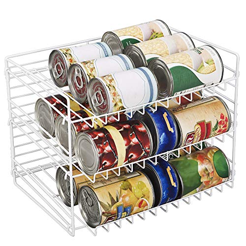Smart Design 3-Tier Can Rack Organizer - Adjustable - Steel Metal Wire - Pantry, Spice, Cabinet, Under Sink, Fridge Storage Organization - Kitchen (14.5 x 10.25 Inch) [White]