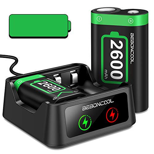 BEBONCOOL Rechargeable Battery Pack Compatible With Xbox Series X Xbox One Controller,2x2600mAh Rechargeable Batteries & Charger,Battery Pack Rechargeable Compatible With Xbox One/S/X/Elite Controller