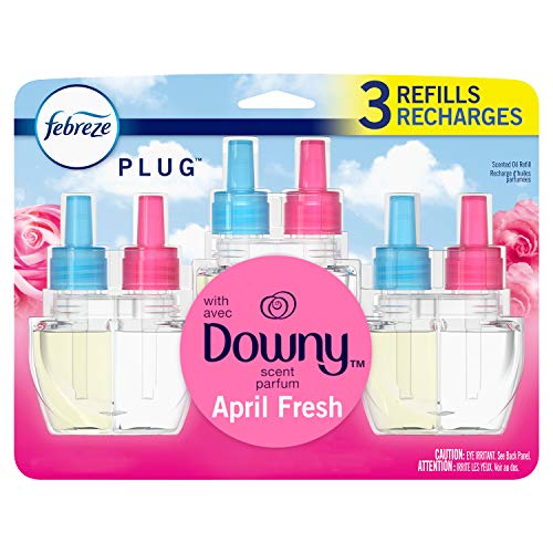 Febreze Plug in Air Freshener and Odor Eliminator, Scented Oil Refill, Downy April Fresh, 3 Count