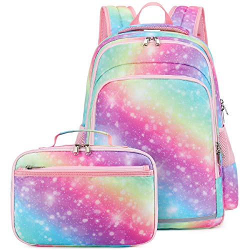 CAMTOP Girls Backpack for School Kids Backpack with Lunch Box to Preschool Kindergarten Rainbow BookBag Set (Y0058-2 Rainbow)