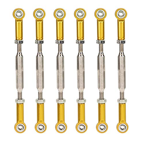 Tbest Push Rod, 6Pcs 88mm Aluminum Alloy Adjustable Push Rods Turnbuckle Rod Linkage for RC Car Models(Golden)