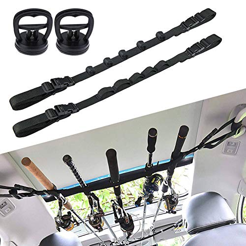 XERGUR Vehicle Fishing Rod Rack, Car Fishing Rod Holder Strap,Fishing Pole Carrier Storage Rack for SUVs Wagons and Vans with 2 Suction Cups
