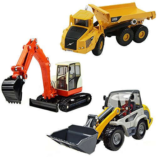 iPlay, iLearn Heavy Duty Construction Site Play Set, Collectible Model Vehicles, Metal Tractor Toy, Dump Truck, Excavator, Digger, Compact Gift Toy for 3, 4, 5 Year Olds, Toddlers, Boys, Kids
