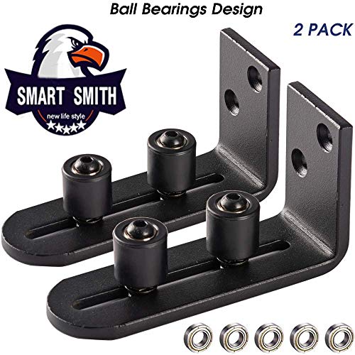 Ball Bearings Design!!!New Upgraded 2 Pcs Barn Door Floor Guide for Doors!!! | Stay Roller Sliding Adjustable by SmartSmith | Unique Guide Flush with Floor | Durable Steel Frame (Black)