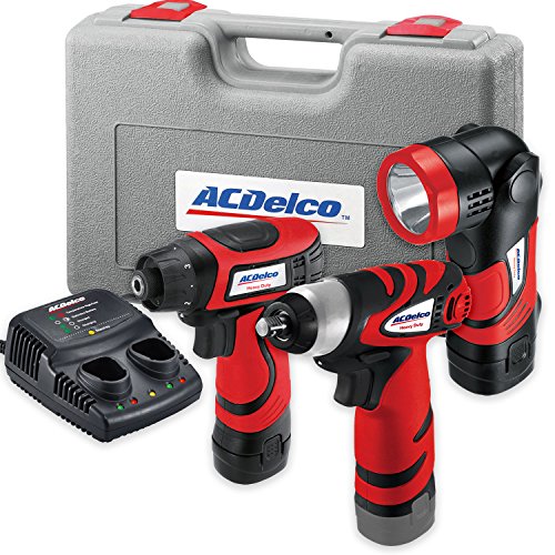 ACDelco ARD847Li Cordless 8V Li-ion compact Drill/Driver Impact Wrench 3 PC Combo Kit with Case, LED Work Light, 2-Port Charger, and 2 Batteries