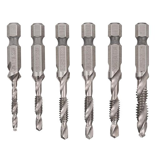 Yakamoz 6pcs SAE HSS Combination Drill Tap Bit Set Deburr Countersink Drill Bit with 1/4 Hex Shank