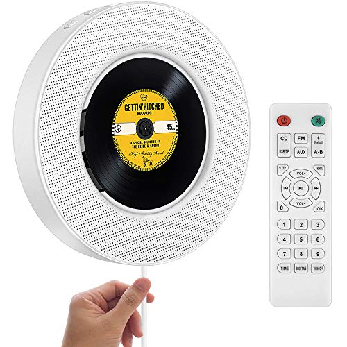 2020 Upgraded Portable CD Player with Bluetooth, FM Radio, Wall Mountable CD Music Player with IR Remote Control, Built-in HiFi Speakers, Support CD, USB, TF, AUX Input, Ideal for Gift and Home Decor