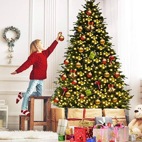 Goplus 7.5FT Artificial Christmas Tree Pre-Lit Spruce Hinged Tree w/ 540 LED Lights and Pine Cones (7.5 ft)