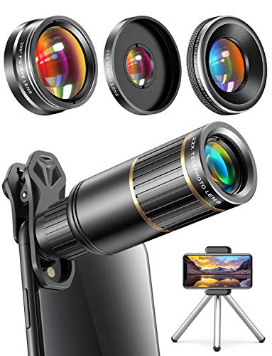 CoPedvic Phone Camera Lens Phone Lens for iPhone Samsung Pixel Android, 22X Telephoto Lens, 4K HD 0.67X Super Wide Angle Lens&25X Macro Lens, 205° Fisheye Lens, Work as Telescope with Metal Tripod