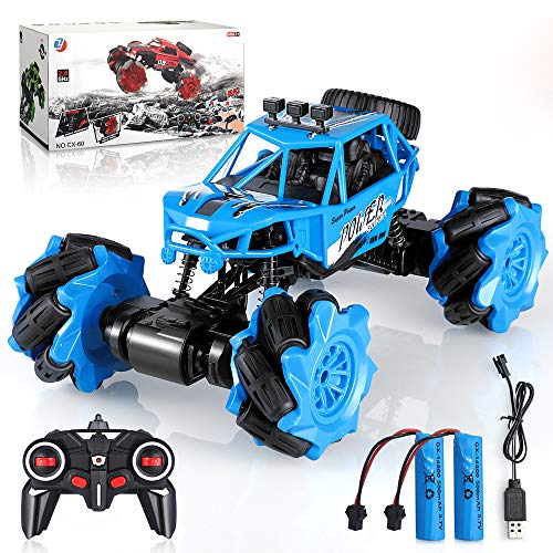 Sross Remote Control Car, 4WD Road Stunt RC Cars 2.4GHz, 1:16 Scale RC Trucks Off 360° Spin with 2 Batteries, Electric Toy RC Car for Boys & Girls Gifts (Blue)