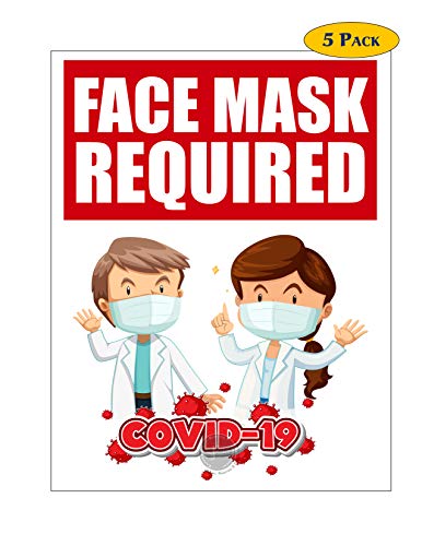 Face Mask Required Signs - Coronavirus Covid19 Sign Posters 5Pack (Laminated, 8.5'x11')