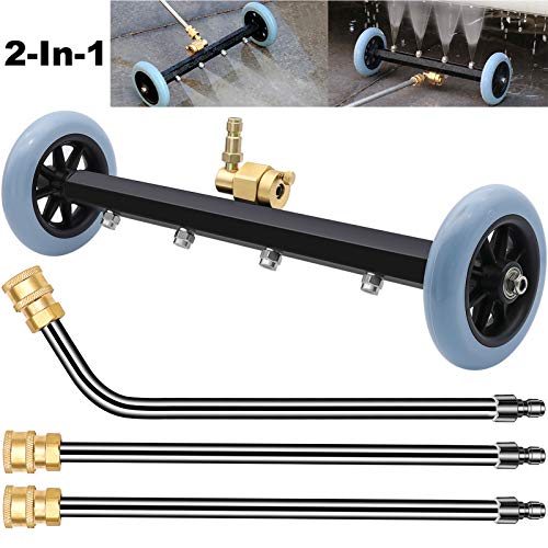 ZALALOVA Pressure Washer Undercarriage Cleaner, 16 Inch Power Washer Surface Cleaner Attachments, Under Car Wash Water Broom w/ 2 Pcs Extension Wand 1 Pc 60° Angled Wand, 4000 PSI
