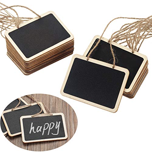 20 Pack Mini Chalkboard Tags for Basket, Erasable Chalkboards with Hanging String Rectangle Chalkboards for Message Tags, Food Tags, Wedding Hanging Labels