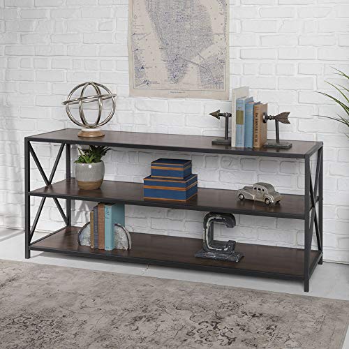 Walker Edison Furniture Company 2 Shelf Industrial Wood Metal Bookcase Bookshelf Storage, 60 Inch, Walnut Brown