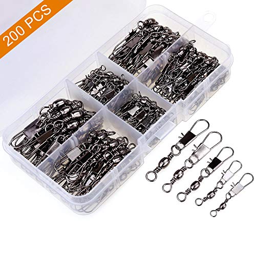 MOBOREST 200PCS Barrel Snap Swivel Fishing Accessories, Premium Fishing Gear Equipment with Ball Bearing Swivels Snaps Connector for Quick Connect Fishing Lures