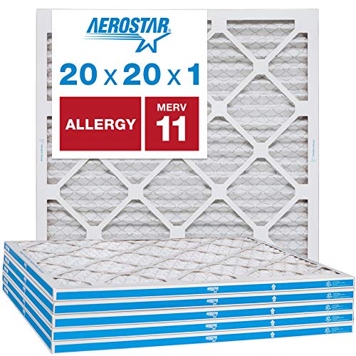 Aerostar Allergen & Pet Dander 20x20x1 MERV 11 Pleated Air Filter, Made in the USA, 6-Pack