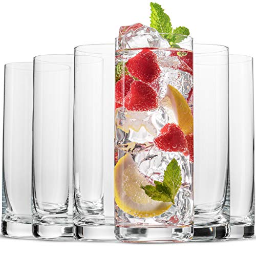 BENETI Exquisite Highball Drinking Glasses Set of 6(16oz) Clear Water Glasses w/Heavy Weighted Base, Tall Cocktail Glasses, Collins Glasses, Tumbler Glasses, Glass Cups for Juice, Barware Glassware