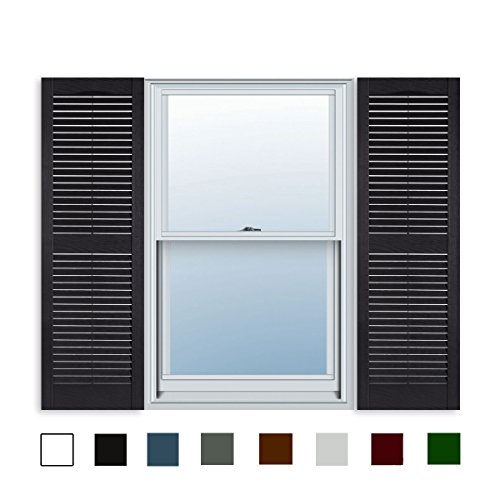 15 Inch x 55 Inch Standard Louver Exterior Vinyl Window Shutters, Black (Pair)