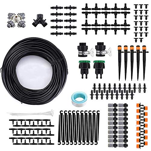 PULNDA Garden Drip Irrigation Kit, Automatic 131ft/40M Irrigation Drip System Plant Micro Watering System for Garden Greenhouse Flower Bed, Black