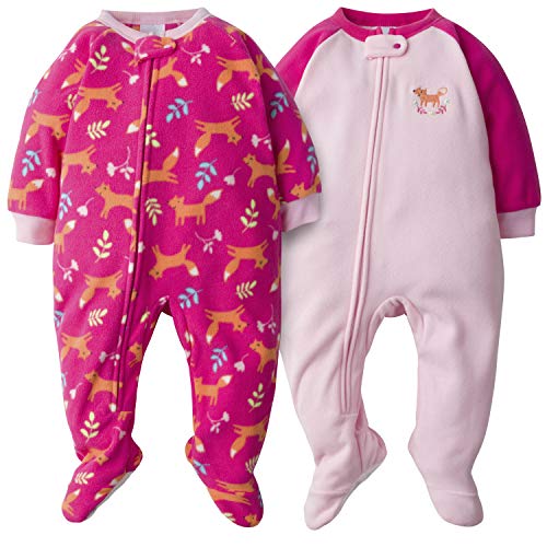 Gerber Baby Girls 2-Pack Blanket Sleeper, Pink Fox, 12 Months